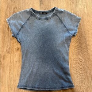 Zara Vintage Wash Blue Ribbed Tee